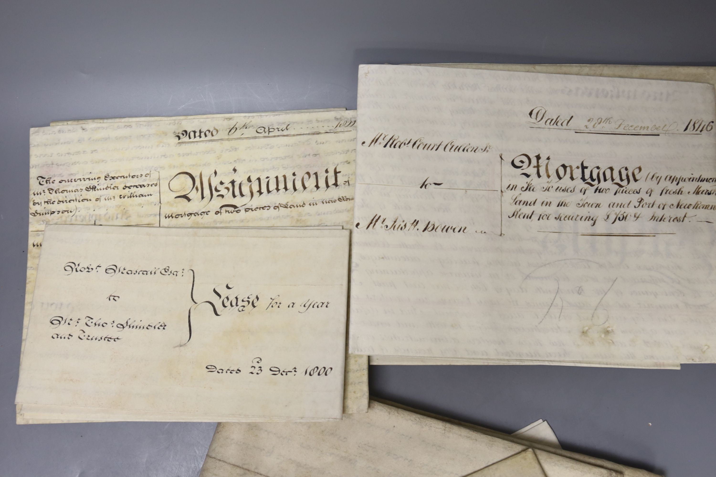 Romney/New Romney indentures and leases including two dated 1660, 1677, 1735, 1795, 1800, 1822, 1841 etc